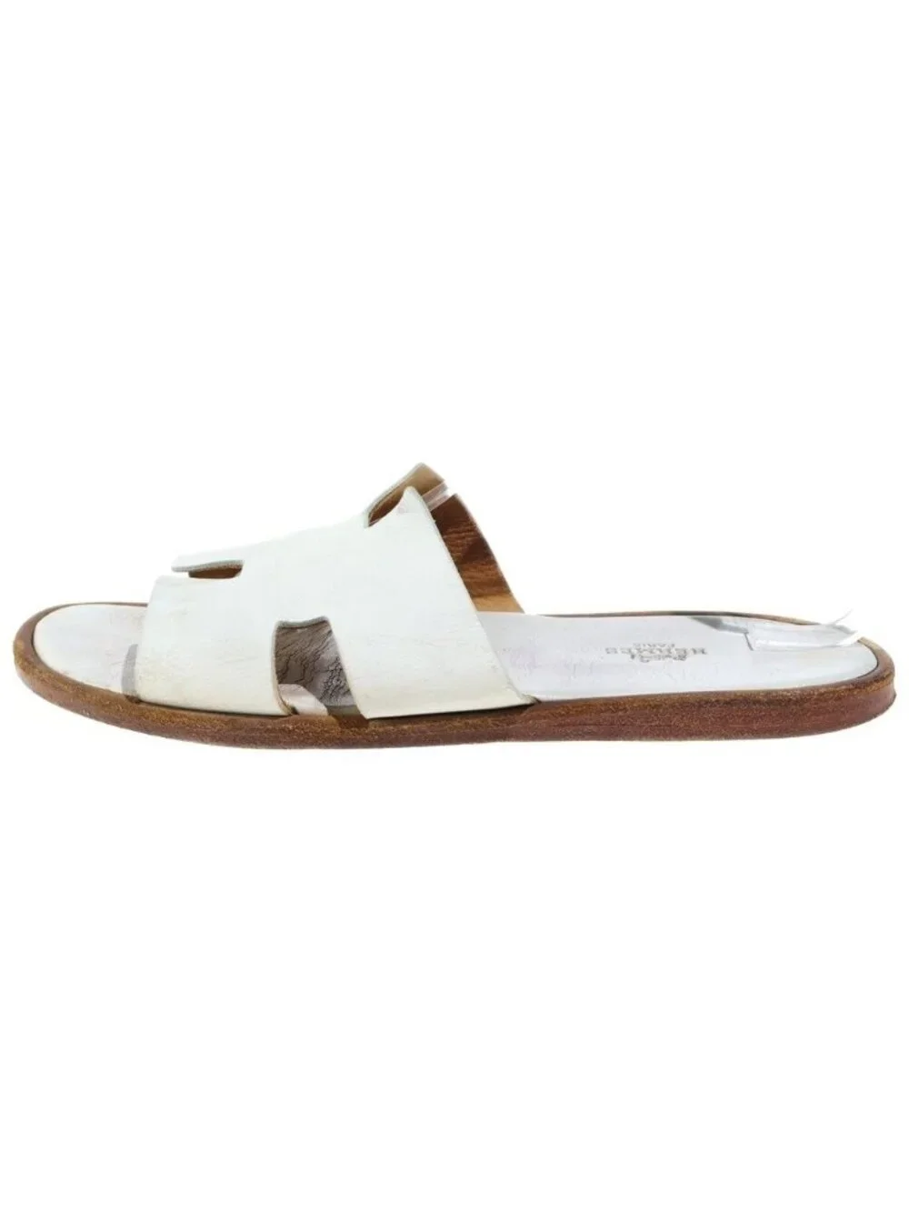 Hermes Izmir Leather Flat Sandals Slides White